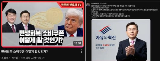 박주현 변호사가 지난 22일 자신의 유튜브 채널에서 '민생회복 소비쿠폰 어떻게 할 것인가?'라는 제목으로 진행한 라이브 방송에서 황교안 자유와혁신 대표 등에 기부를 제안했다. /사진=유튜브 박주현 변호사 TV