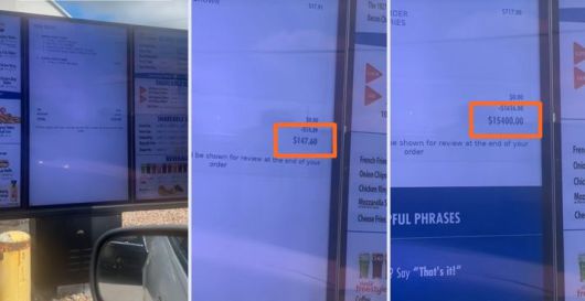 미국의 햄버거 체인의 드라이브 스루 매장에서 AI 주문을 받은 뒤 바가지요금을 받은 모습. /사진=틱톡