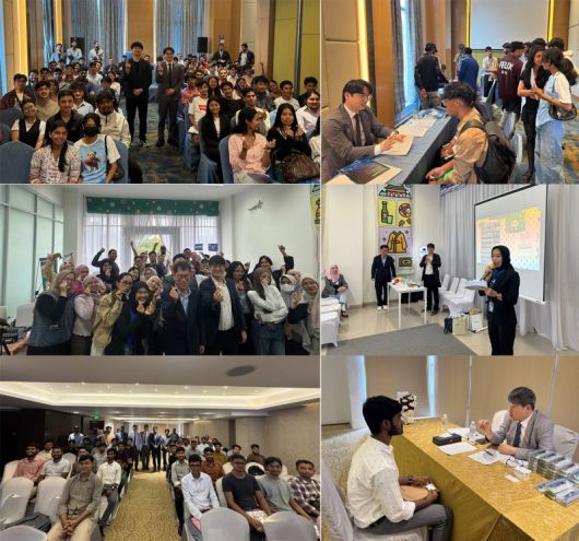 동아대 공과대학 교수들이 네팔 카트만두(위부터), 방글라데시 다카, 인도네시아 자카르타에서 진행한 동아대 '글로벌첨단융합공학부' 입시 홍보 활동 모습 동아대 제공