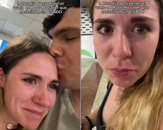 스페인 국적의 여행 인플루언서 커플이 챗GPT 정보만 믿다가 비행기를 놓치는 사실을 알게 된 뒤 눈물을 흘리는 영상을 틱톡에 올렸다. /사진=틱톡 '메리 칼다스' 캡처