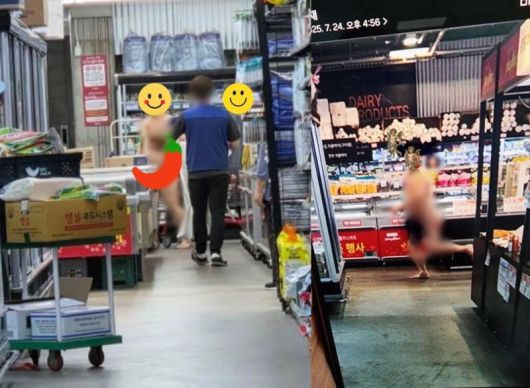 나체 상태로 원주의 한 대형마트에 등장한 남성. 출처=보배드림, 뉴스1