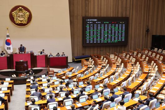 국회는 25일 본회의를 열어 '더 센 상법'으로 불리는 2차 상법 개정안을 통과시켰다. 지난 7월 3일 본회의를 통과한 상법 개정안에 이은 추가 개정안이다. 더불어민주당 주도로 국회 문턱을 넘은 2차 상법 개정안은 재석의원 182명 가운데 180명이 찬성했다. 국민의힘은 표결을 거부했다. 연합뉴스