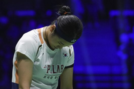 2025 세계개인배드민턴선수권대회 여자단식 준결승에서 탈락한 안세영.뉴시스