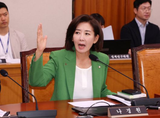 [서울=뉴시스] 김명년 기자 = 나경원 국민의힘 의원이 2일 오전 서울 여의도 국회에서 열린 법제사법위원회 전체회의에서 추미애 위원장에게 의사진행발언을 요청하고 있다. 2025.09.02. kmn@newsis.com /사진=뉴시스