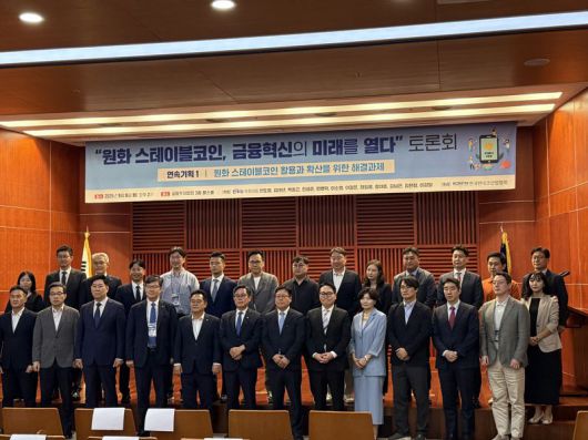 8일 서울 영등포구 금융투자협회에서 안도걸 더불어민주당 의원이 주최하고, 한국핀테크산업협회가 주관하는 '원화 스테이블코인 활용과 확산을 위한 해결과제'를 주제로 토론회가 개최됐다. 사진=이현정 기자