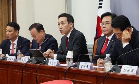 김민수 국민의힘 최고위원이 8일 서울 여의도 국회에서 열린 최고위원회의에서 발언하고 있다. 사진=박범준 기자