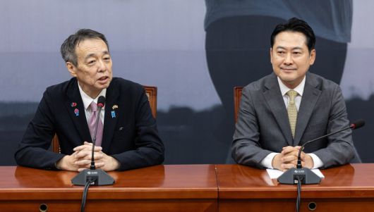 미즈시마 고이치 주한일본대사가 15일 서울 여의도 국회에서 장동혁 국민의힘 대표를 예방하고 있다. 뉴스1