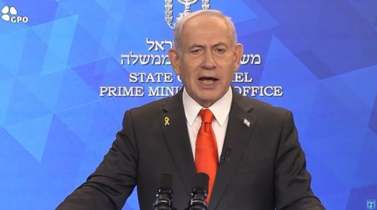 베냐민 네타냐후 이스라엘 총리가 지난 4일(현지시간) 방송을 통해 가자지구 전쟁 종식을 위한 협상과 관련한 성명을 발표하고 있다. 이스라엘 정부보도실 유튜브 캡처 뉴스1