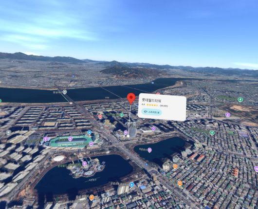 갤럭시 XR로 바라본 서울 잠실 일대 구글맵 이머시브 뷰. 사진=박성현 기자