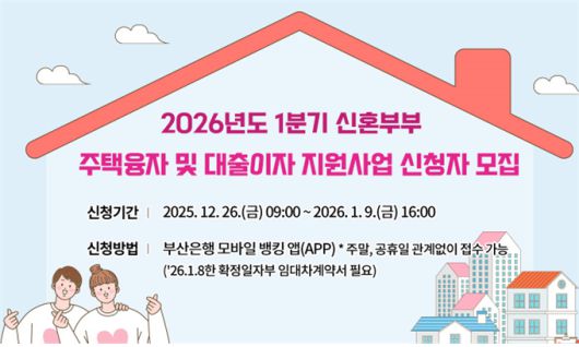 2026년 1분기 '신혼부부 주택융자 및 대출이자 지원사업' 모집 안내문. 부산시 제공