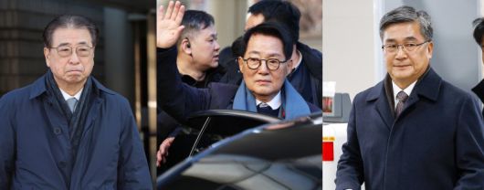 '서해 공무원 피격 사건' 은폐 시도 및 '월북 몰이' 혐의로 기소된 서훈 전 국가안보실장, 박지원 전 국가정보원장, 서욱 전 국방부 장관(왼쪽부터). 공동취재