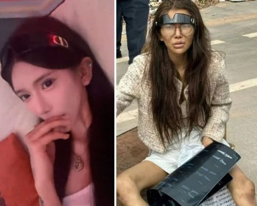 캄보디아로 고수익 일자리를 찾아 떠난 중국의 여성 인플루언서가 현지 길거리에서 정신이상자가 된 상태로 발견됐다. 왼쪽 사진은 과거 사진. 출처=온라인커뮤니티, 뉴스1