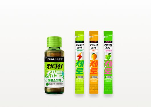 컨디션 제로 스파클링(메론소다맛), 컨디션스틱 제로 3종(컨디션맛, 망고맛, 샤인머스캣맛). HK이노엔 제공