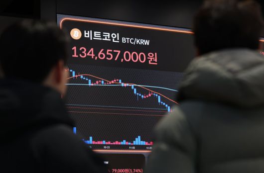 지난 5일 오후 서울 서초구 빗썸라운지 강남본점 전광판에 비트코인 거래 가격이 표시되고 있다. 사진=뉴스1