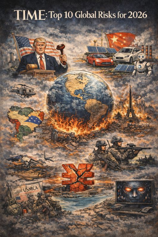 2026년 타임지 선정 10대 리스크 삽화. 챗GPT
