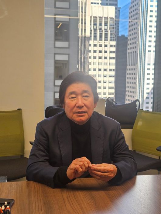 지난 14일(현지시간) 이상훈 에이비엘바이오 대표가 미국 샌프란시스코에서 열린 기자단 인터뷰에서 답변하고 있다. 사진=정상희 기자