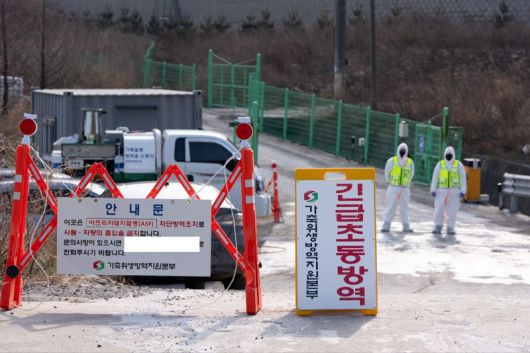 강릉시가 지난 17일 아프리카돼지열병(ASF)이 발생한 강동면 임곡리 인근에 방역 차단을 위해 통제 초소를 운영하고 있다. 강릉시 제공
