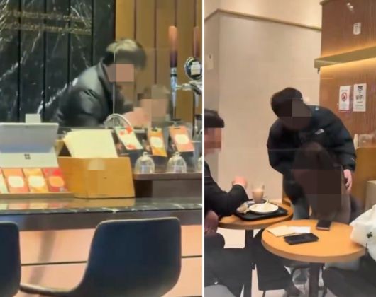 지난 16일 프랜차이즈 카페들을 다니며 연쇄 성추행을 한 남성의 모습이 온라인에 올라왔다. /사진=스레드 캡처