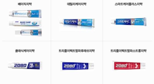 회수 조치 대상인 2080 치약 제품 6종. 뉴스1 제공.
