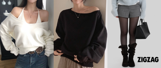 어깨를 드러낸 상의와 쇼츠 아이템. 지그재그 제공