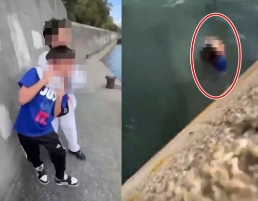 일본 오사카시에서 중학생들이 초등학생의 목을 조르는 등 폭행하고 바닷물에 빠뜨린 정황이 담긴 영상이 SNS에 확산해 파문이 일고 있다. 자료 : 엑스