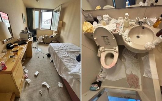 중국인 관광객 투숙 이후 엉망이 된 일본 홋카이도 삿포로 한 게스트하우스 모습. /사진=SNS 갈무리