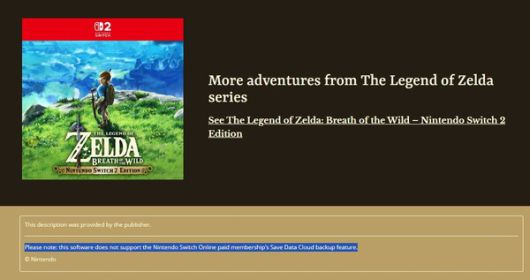 -  클라우드 서비스를 지원하지 않는다는 주의사항이 명시됐다 (출처 : 닌텐도 온라인 스토어)