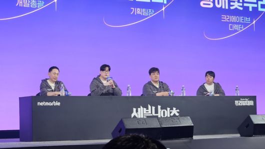 - 조성영 넷마블 사업본부장, 김정기 세븐나이츠 리버스 개발총괄, 손건희 넷마블넥서스 기획팀장, 황해빛누리 넷마블넥서스 크리에이티브 디렉터