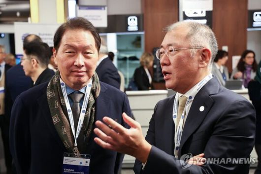 최태원 대한상의 회장(왼쪽)과 정의선 현대차그룹 회장. 사진=연합뉴스