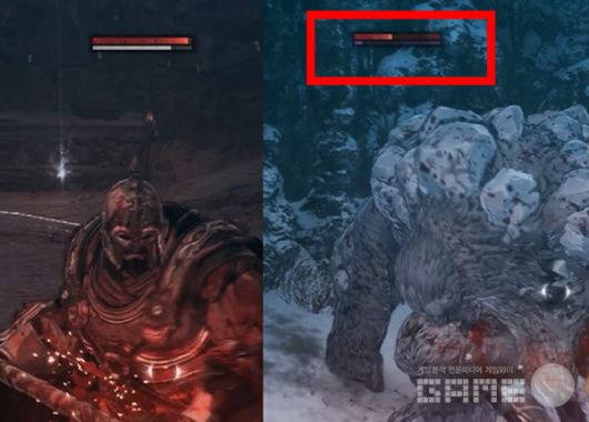 인내 기반 몬스터는 색상이 보라색이다. 일반 몬스터는 회색이다.