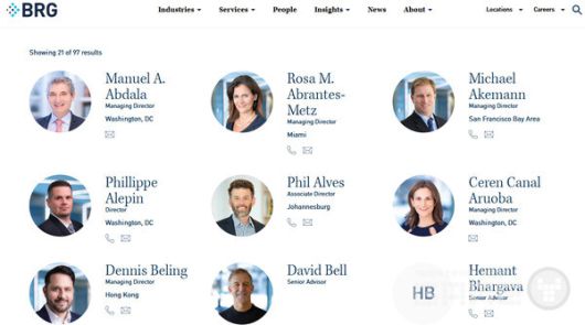 이번 집단 소송의 심사를 맡은 Berkeley Research Group의 반독점 및 경쟁법 관련 인력들