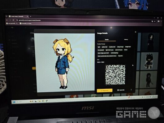 간단하게 도트 기반의 이미지를 얻어 낼 수 있으며, QR 코드를 통해 바로 다운로드 가능하다 / 게임와이 촬영