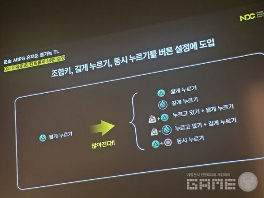 같은 짧게 누르기라도 어떤 버튼과 동시에 누르느냐? NDC TL /게임와이 촬영