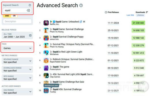 다운로드 기준 상위 squid 게임