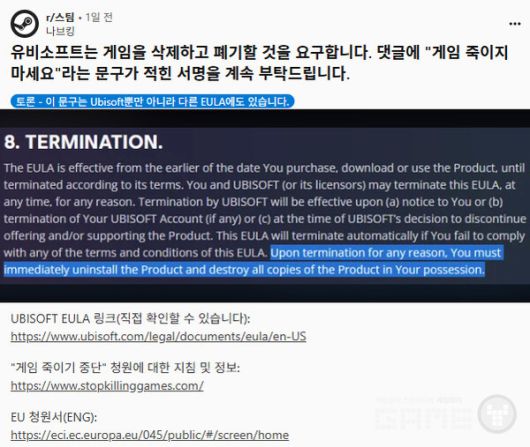 이 조항은 온라인 커뮤니티에서 격렬한 반발을 불러일으켰다. 스톱 킬링 게임즈 운동 지지자들은 이를 게임 소유권에 대한 정면 도전으로 받아들이고 있다.