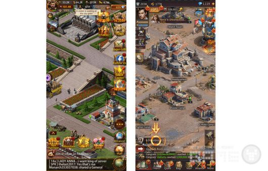 Evony와 Puzzles & Survival의 HUD