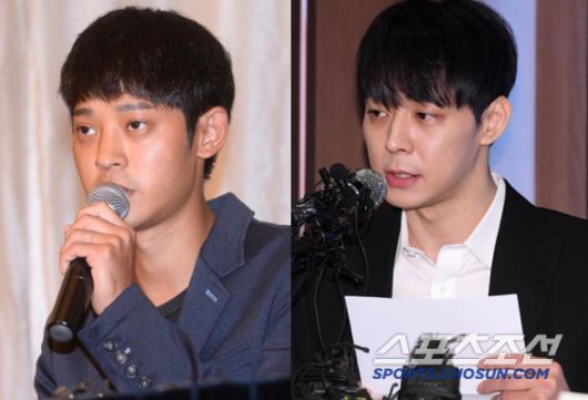 2016년 정준영 기자회견(왼쪽). 2019년 박유천 기자회견(오른쪽) 사진=스포츠조선DB