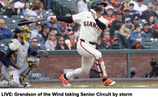 ML 홈페이지가 25일(한국시각) 이정후의 타격 모습을 게재하며 '바람의 손자가 폭풍처럼 NL를 점령하다'는 문구를 달았다. 사진=MLB.com