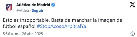 레알마드리드를 공개 비판한 아틀레티코 마드리드 공식 계정.