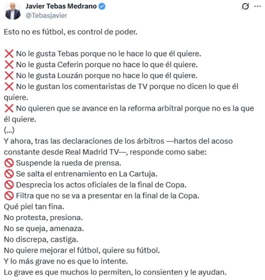 하비에르 테바스 라리가 회장 SNS.