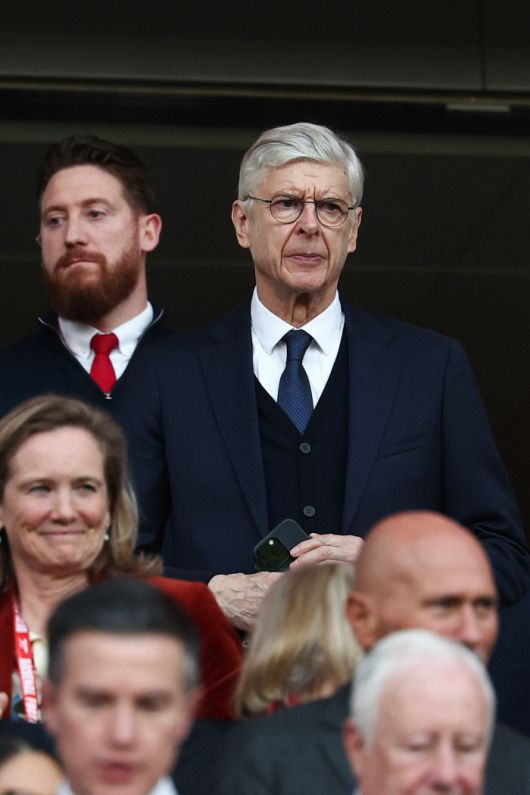 Former Arsenal's French manager Arsene Wenger attends the UEFA Champions League Semi-final First Leg football match between Arsenal and Paris Saint-Germain (PSG) at the Emirates Stadium in north London, on April 29, 2025. (Photo by FRANCK FIFE / AFP)        <저작권자(c) 연합뉴스, 무단 전재-재배포, AI 학습 및 활용 금지>