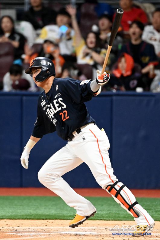 10일 고척스카이돔에서 열린 한화와 키움의 경기, 3회초 2사 1,2루 한화 채은성이 1타점 적시타를 치고 있다. 고척=허상욱 기자wook@sportschosun.com/2025.05.10/