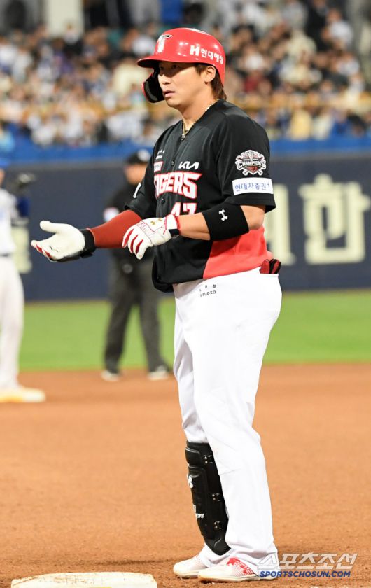 23일 대구 삼성라이온즈파크에서 열린 삼성 라이온즈와 KIA 타이거즈의 경기. KIA 나성범이 숨을 고르고 있다. 대구=박재만 기자 pjm@sportschosun.com/2025.04.23/