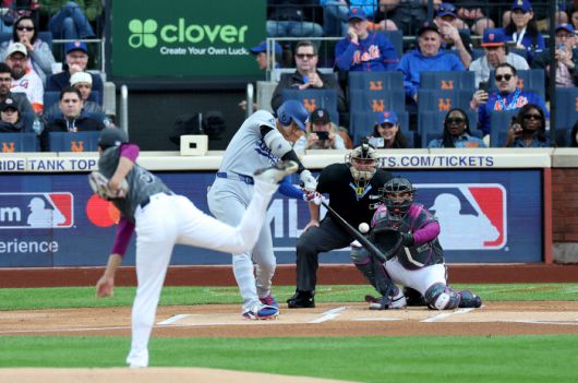 오타니 쇼헤이가 라이브 피칭 4시간 뒤 1회초 메츠 선발 센가 고다이를 상대로 우월 솔로홈런을 터뜨리고 있다. AFP연합뉴스