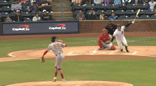 탬파베이 레이스 김하성이 27일(한국시각) 트리플A 소속으로 멤피스와의 경기에 선발출전해 첫 타석에서 좌전안타를 터뜨리고 있다. 사진=MiLB.TV 캡처