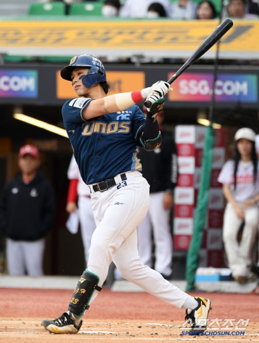 13일 인천 SSG랜더스필드에서 열린 SSG 랜더스와 NC 다이노스의 경기. NC 천재환이 타격을 하고 있다. 인천=박재만 기자 pjm@sportschosun.com/2025.05.13/