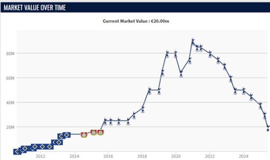 손흥민 시장가치 변동 추이. 출처=트랜스퍼마르크트