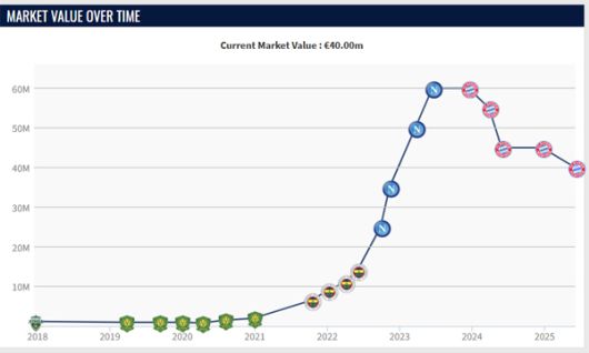 김민재 시장가치 변동 추이. 출처=트랜스퍼마르크트
