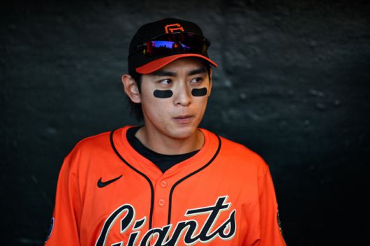 Jun 20, 2025; San Francisco, California, USA; San Francisco Giants center fielder Jung Hoo Lee (51) looks on before their game against the Boston Red Sox inning at Oracle Park. Mandatory Credit: Eakin Howard-Imagn Images        <저작권자(c) 연합뉴스, 무단 전재-재배포, AI 학습 및 활용 금지>