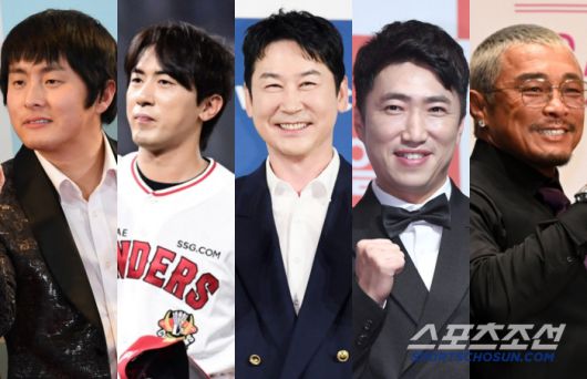 제4회 BSA 남자예능인상 후보 5인. 기안84, 김원훈, 신동엽, 장동민, 추성훈(왼쪽부터). 사진=스포츠조선DB